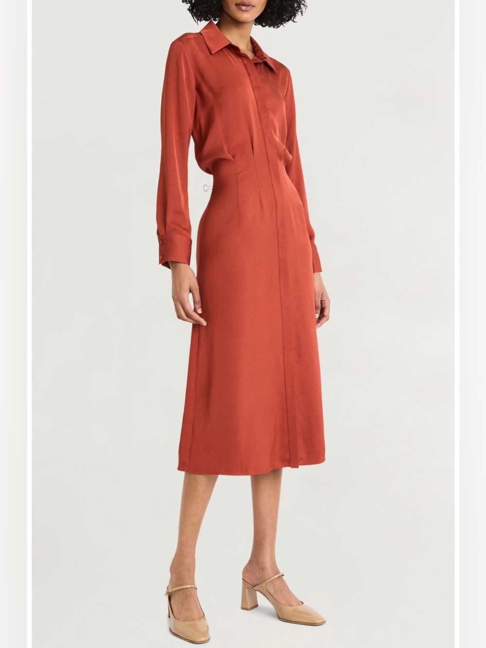 NWT Luxely Long Sleeve Placket Midi Shirtdress Picante Rust Size 12